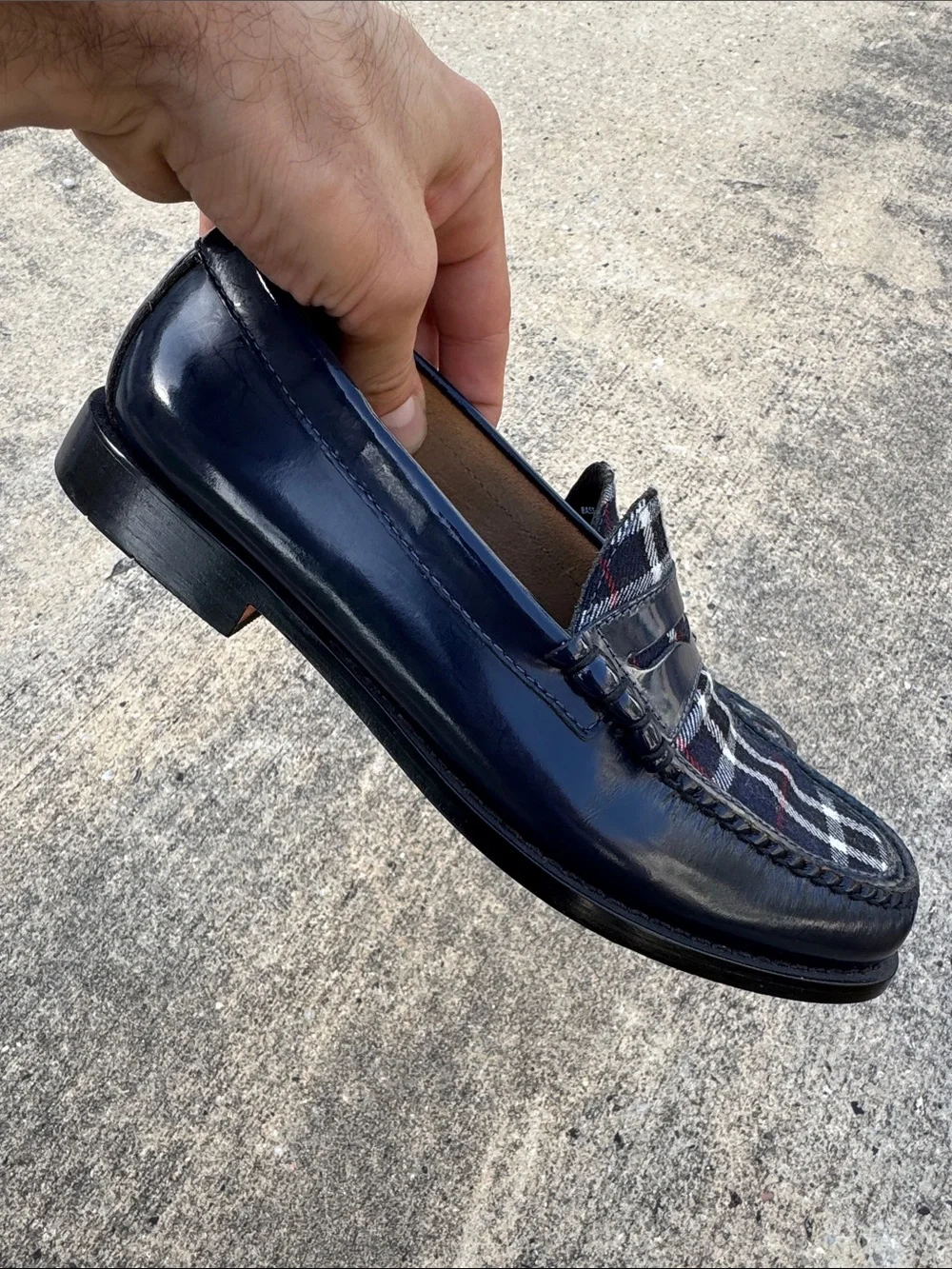 G.H. Bass & Co. Navy Patent Leather Larson Plaid Weejun Loafers 8D